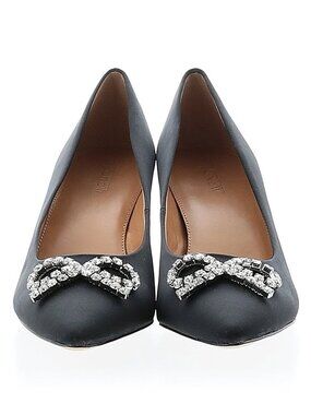 J. Crew Black Satin Pointed Toe Crystal Bow Embellished Heels Size 9